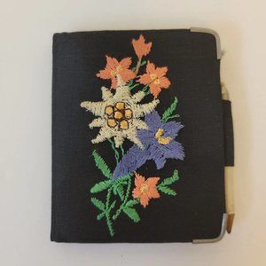 Vintage 1950 Embroidered Cover Small Notebook With Pencil